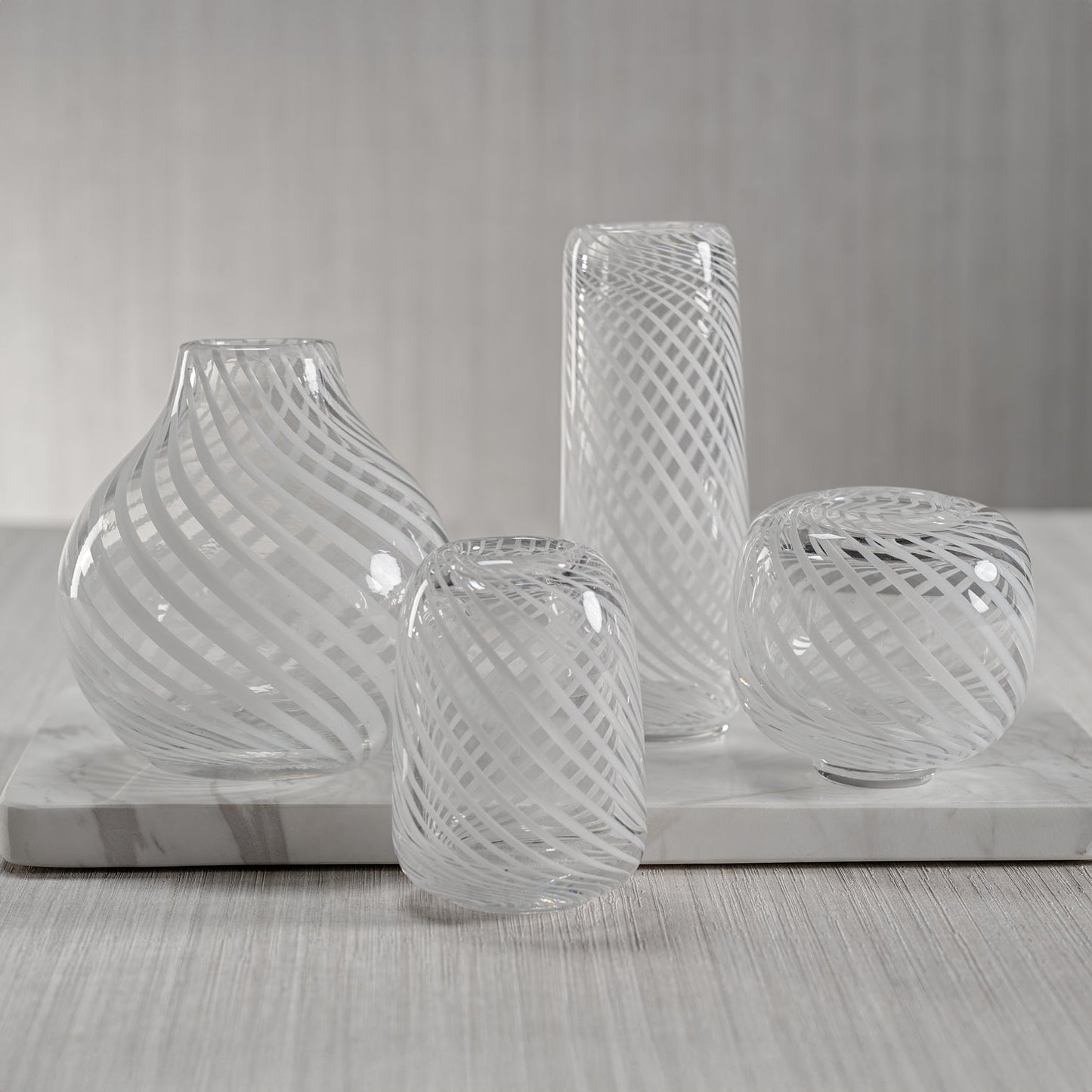 Claire Clear Bud Vases with White Swirl