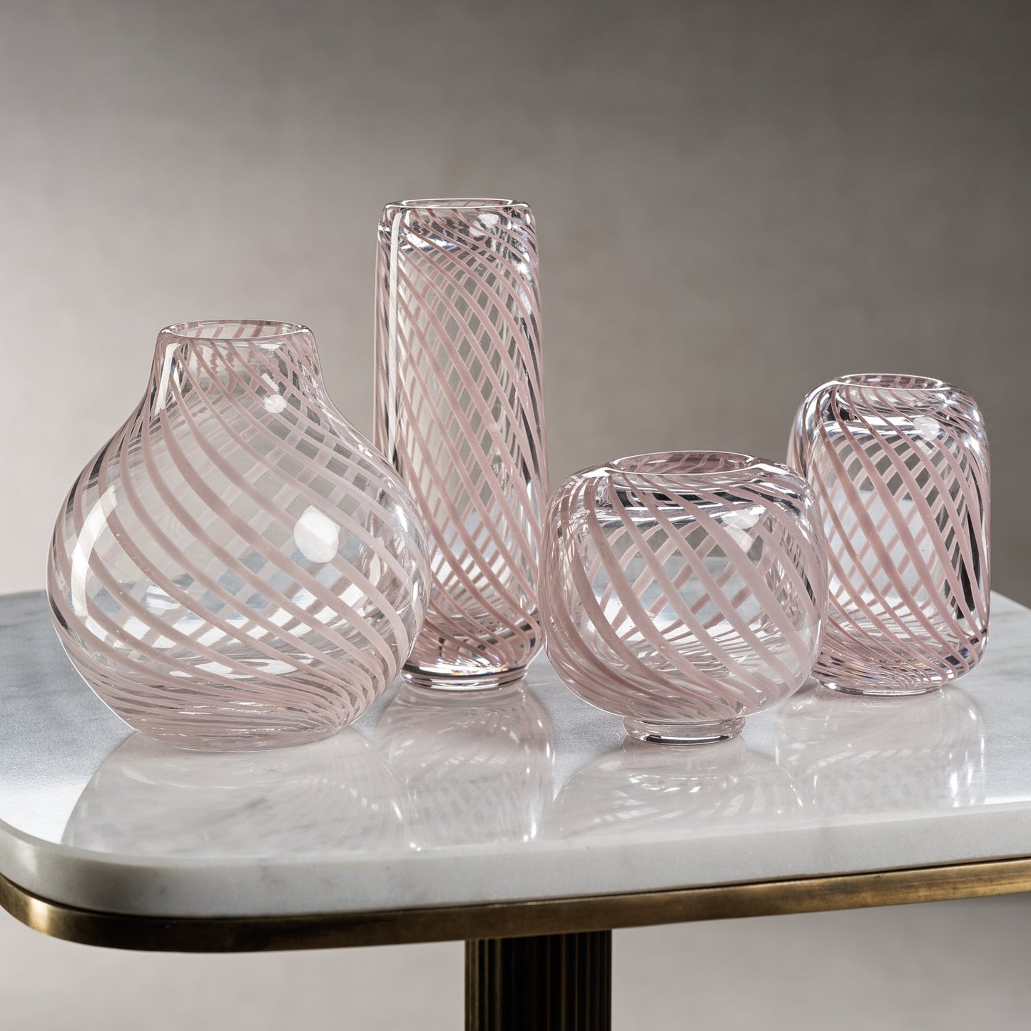 Claire Clear Bud Vases with Blush Swirl