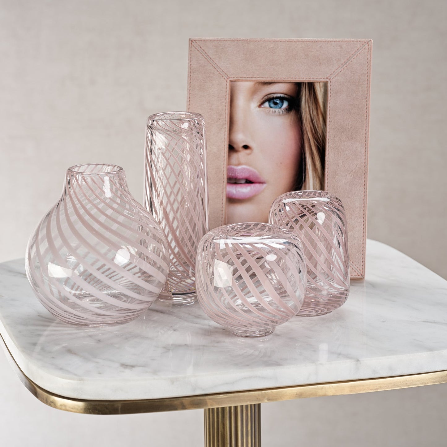 Claire Clear Bud Vases with Blush Swirl