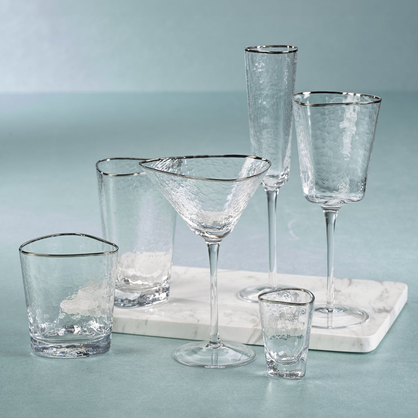 Aperitivo Triangular Glass - Clear w/ Platinum Rim