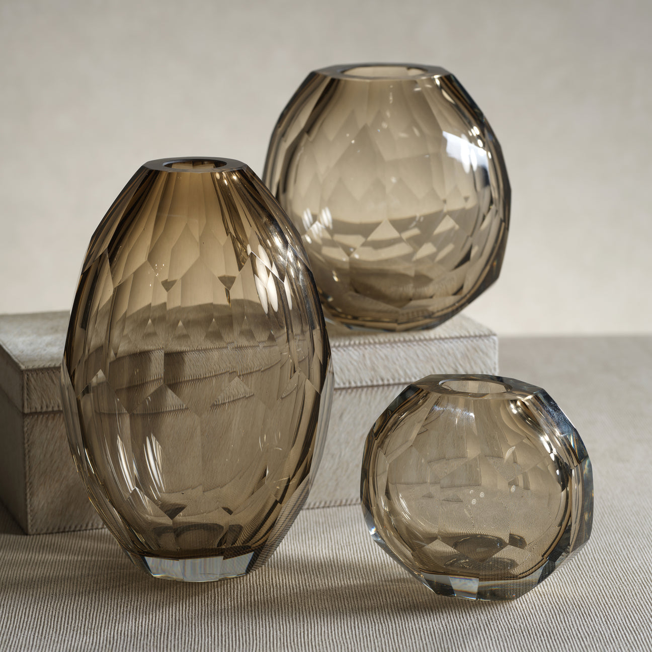 Andermatt Taupe Cut Glass Vase - Vases by Carlyle Avenue