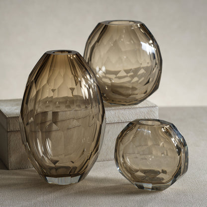 Andermatt Cut Glass Vase - Taupe - Vases by Carlyle Avenue