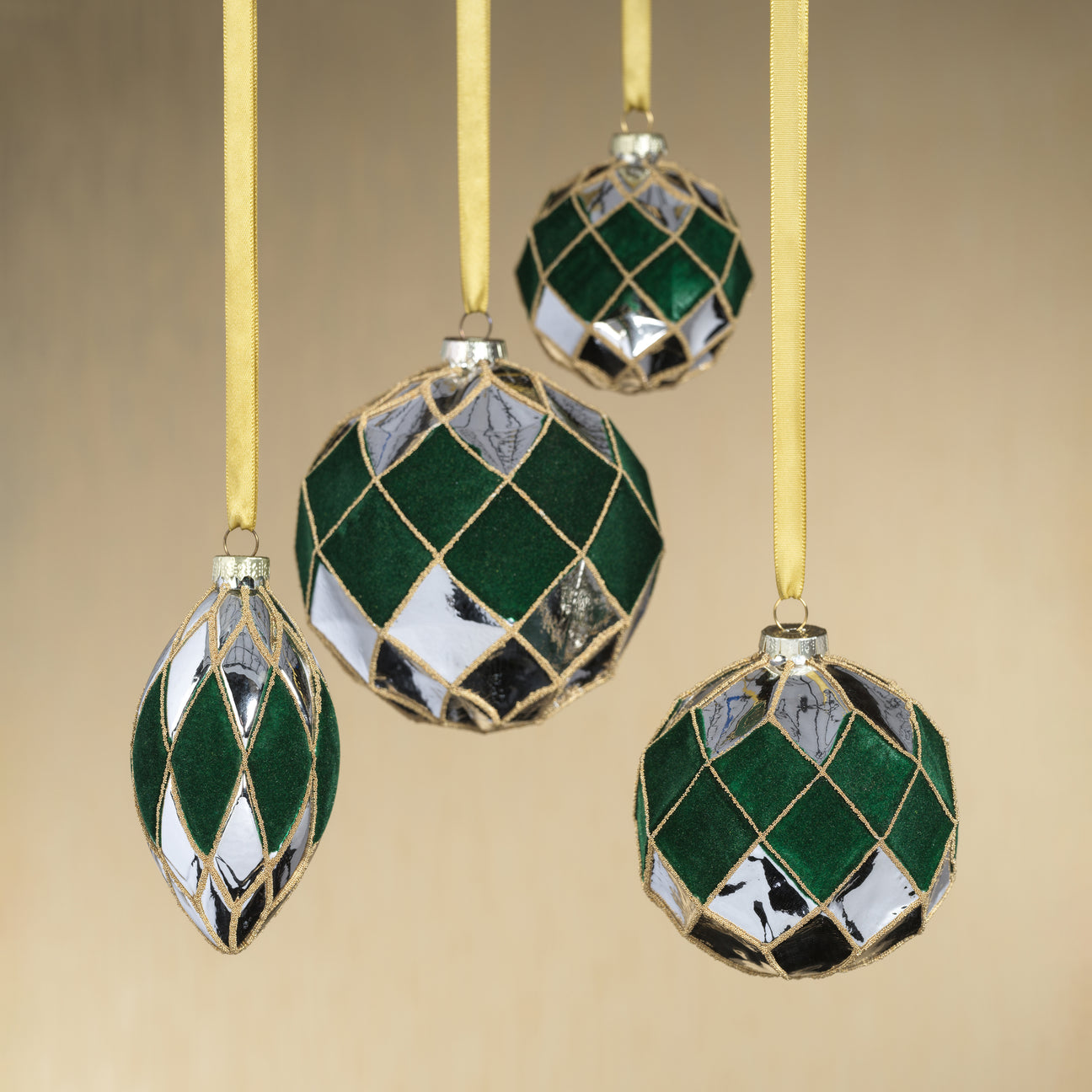 Venetian Verde Glass Ornament - Silver and Green