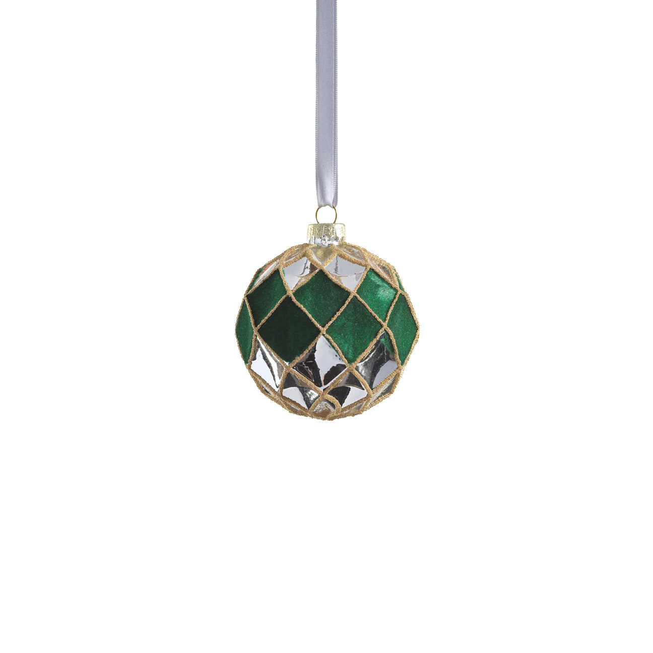 Venetian Verde Glass Ornament - Silver and Green