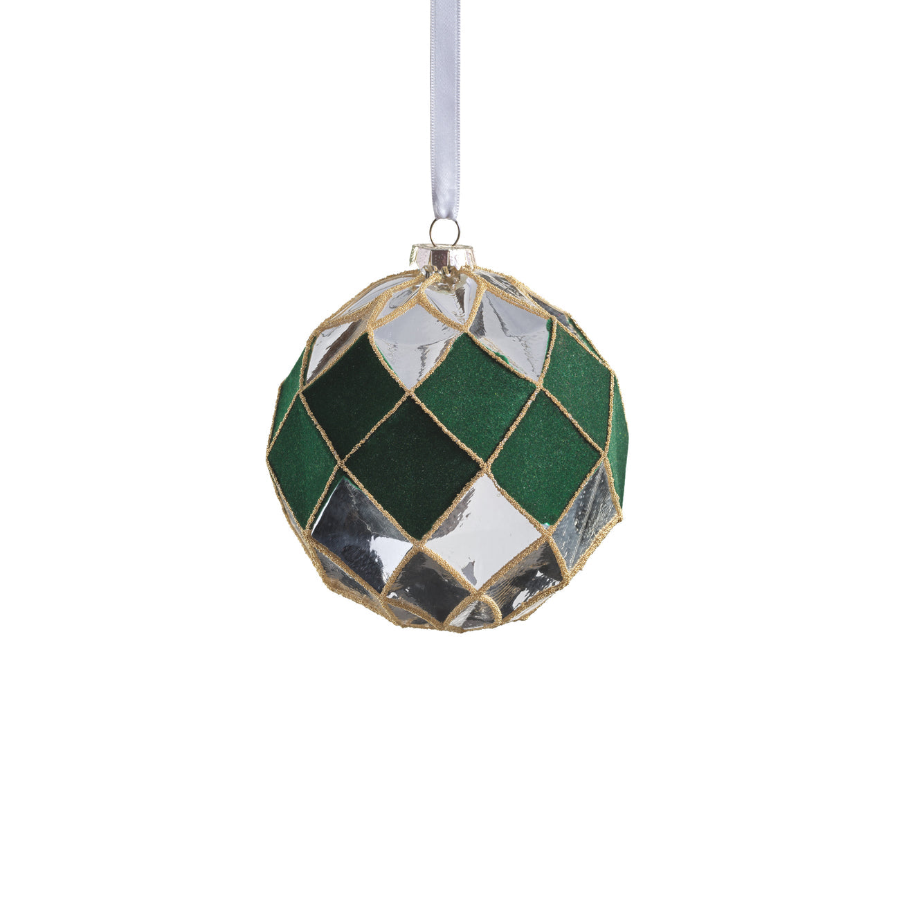 Venetian Verde Glass Ornament - Silver and Green