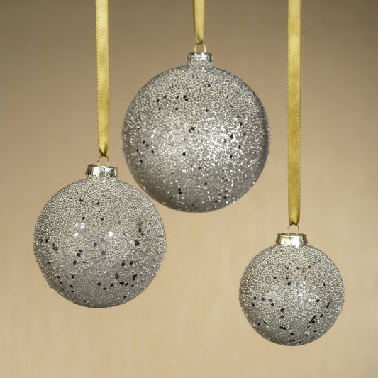 Silver Beaded Glass Ornament - Silver