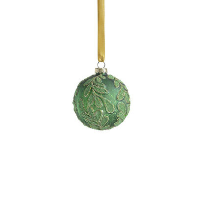 Beaded Leaf Pattern on Matte Green Embossed Glass Ornament - Holiday Ornaments by Carlyle Avenue