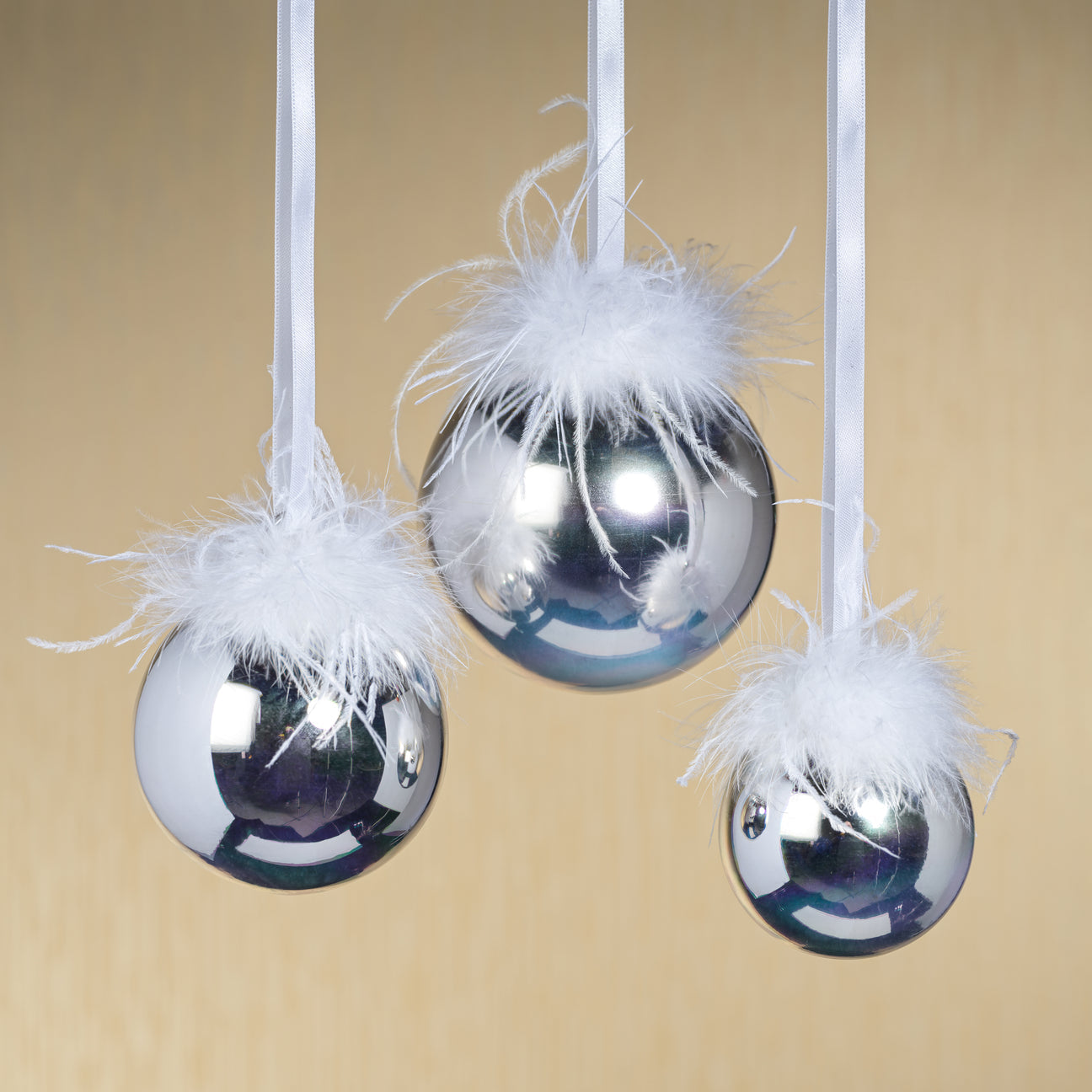 Silver Luster Ornament Ball with Feather Design