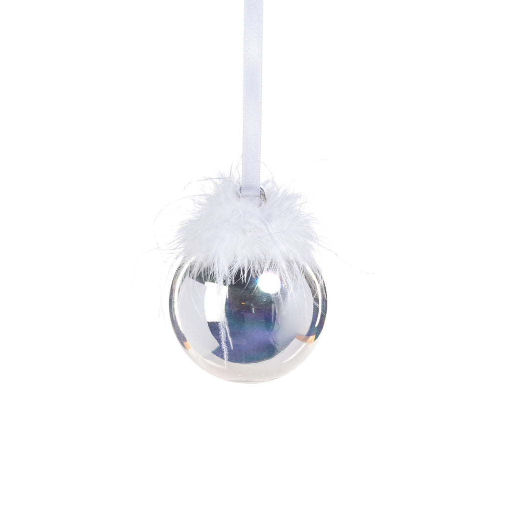Silver Luster Ornament Ball with Feather Design (Single) - Ornaments by Carlyle Avenue