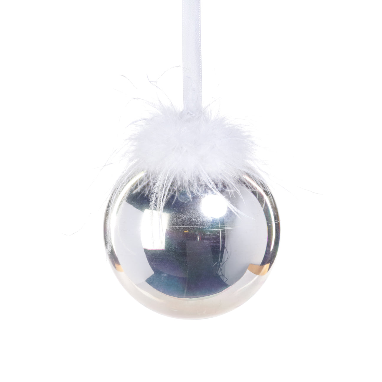 Silver Luster Ornament Ball with Feather Design