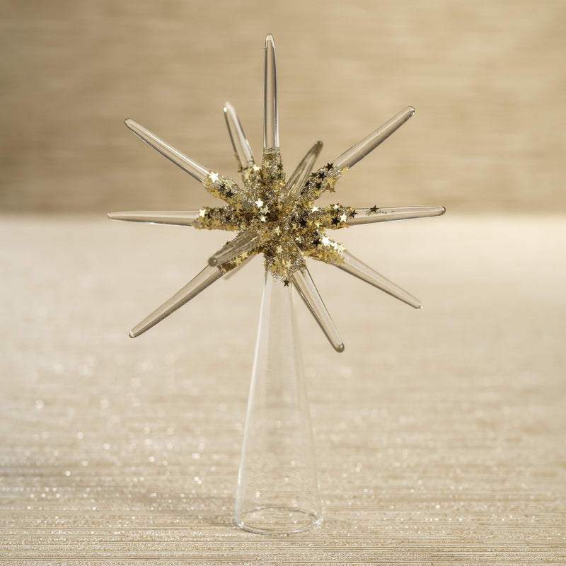 Starburst Glass Tree Topper - Clear and Gold - Christmas Decor by Carlyle Avenue