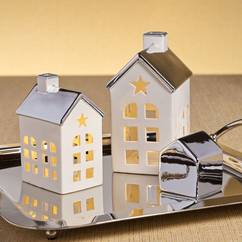 Porcelain LED House with Silver Roof - Christmas Decor by Carlyle Avenue
