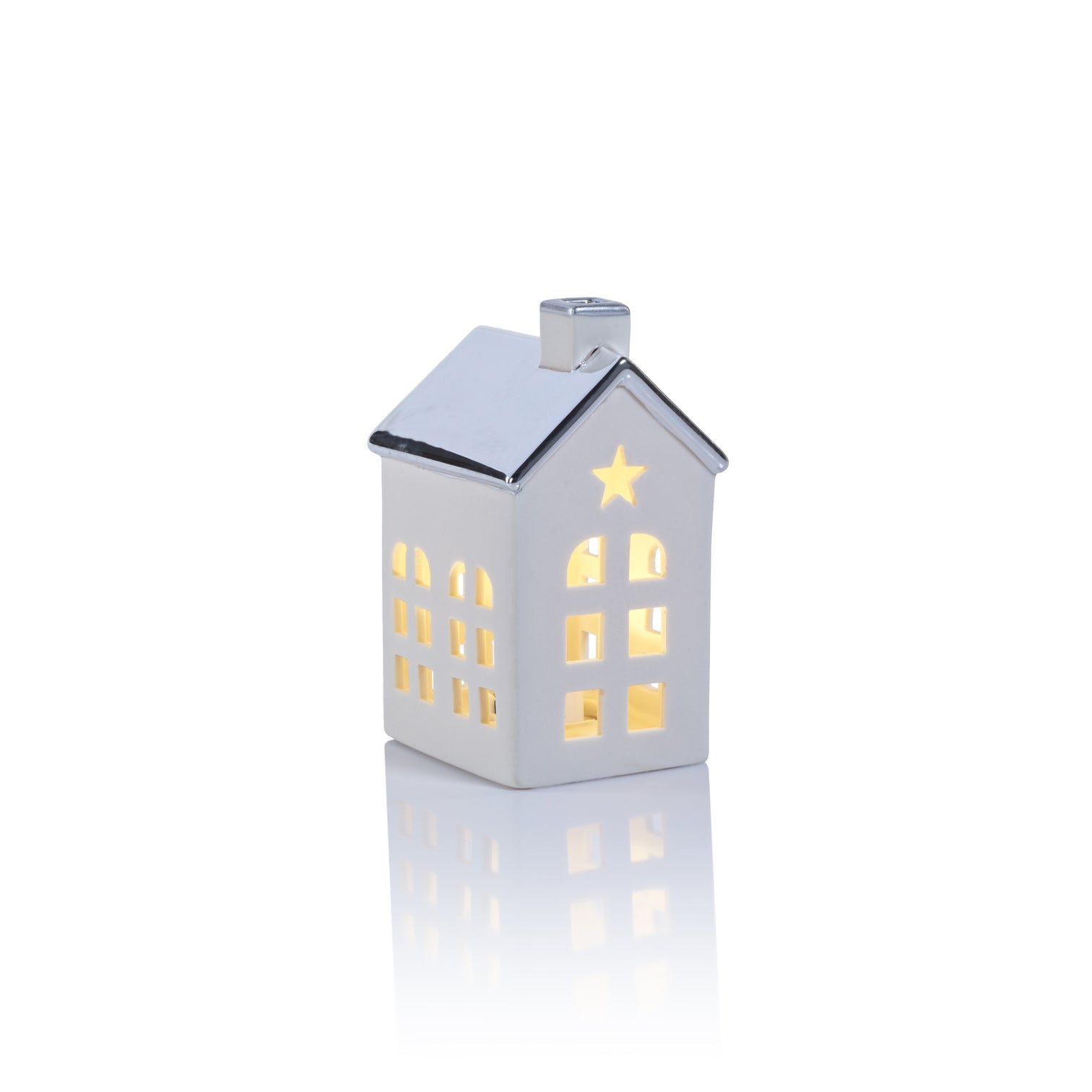 Porcelain LED House with Silver Roof - Christmas Decor by Carlyle Avenue