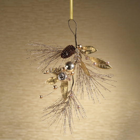 Golden Branch w/ Pine Cone and Ornament