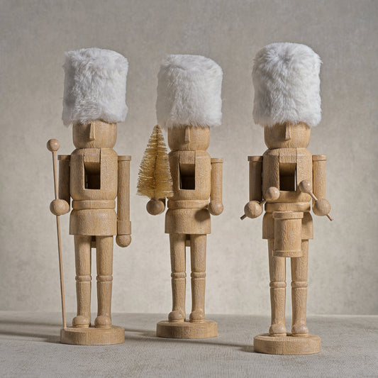 Resin Nutcrackers with White Fur Hats - Set of Three