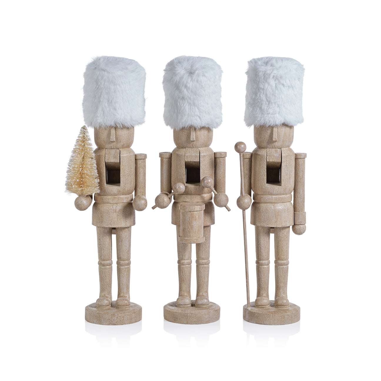 Resin Nutcrackers with White Fur Hats - Set of Three