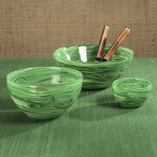 Delphine Glass Bowl - Multi Green - Bowls by Carlyle Avenue