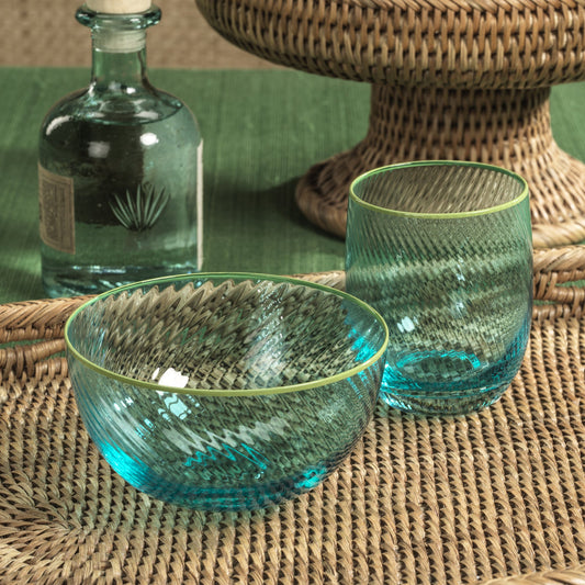 Sicilian Swirl Glassware with Colored Rim - Azul & Green