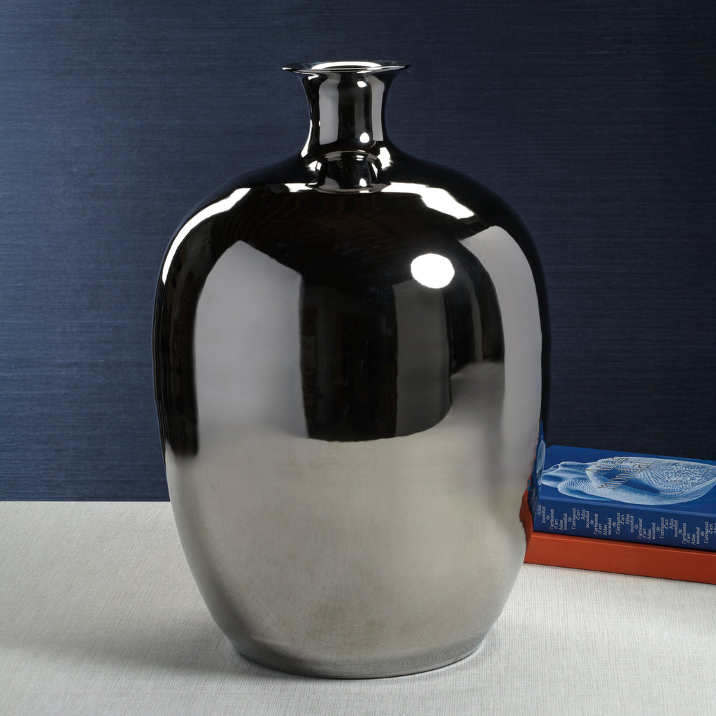 Stella Silver Metallic Ceramic Vase - Vases by Carlyle Avenue