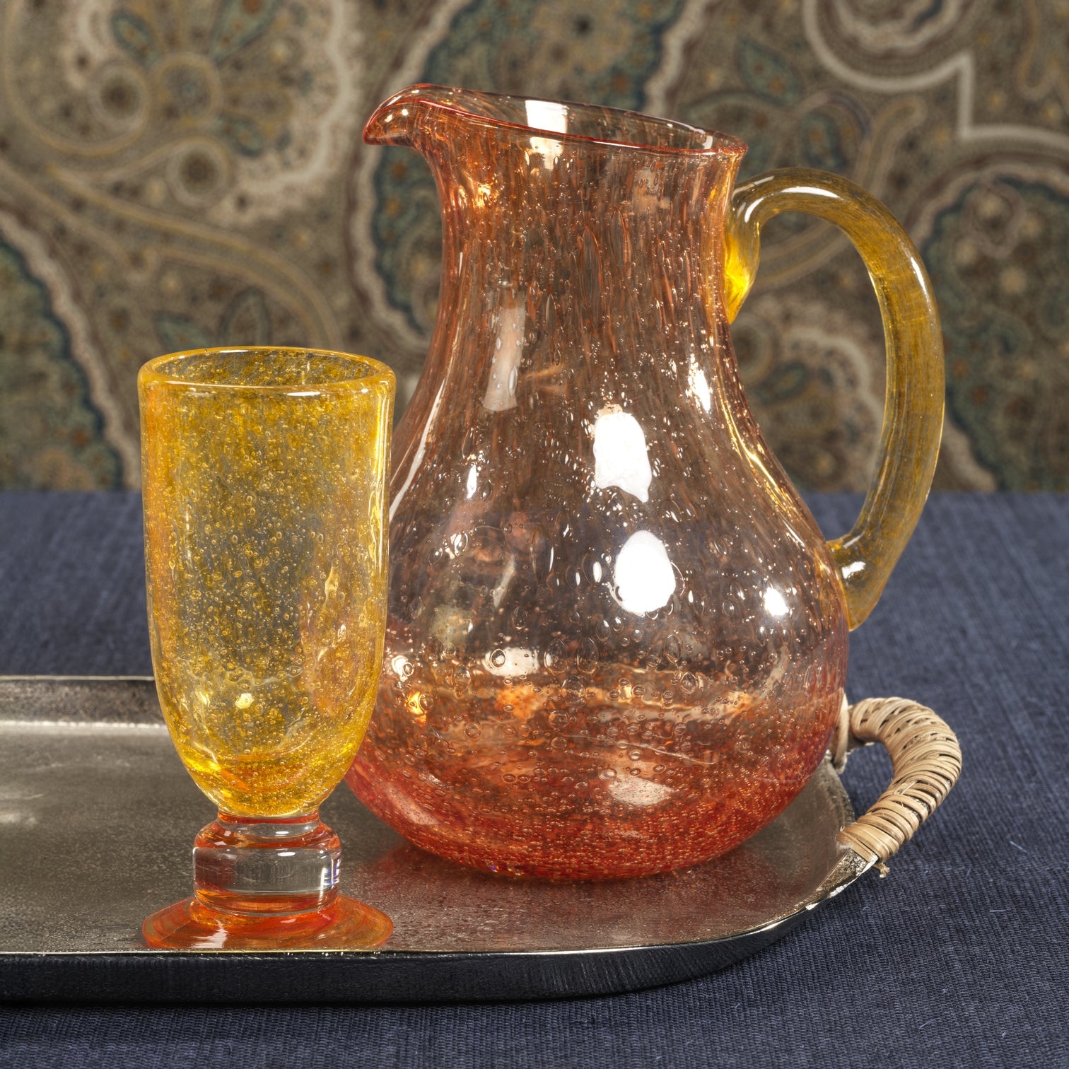 Antibes Glass Pitcher - Orange w/ Yellow Handle - Serveware by Carlyle Avenue