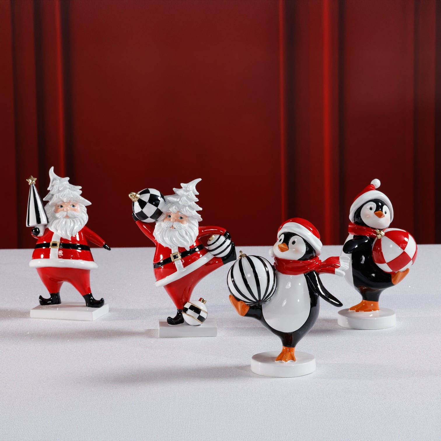 The Festive Four - 4 Assorted Pieces - Santa & Penguin - Christmas Decor by Carlyle Avenue