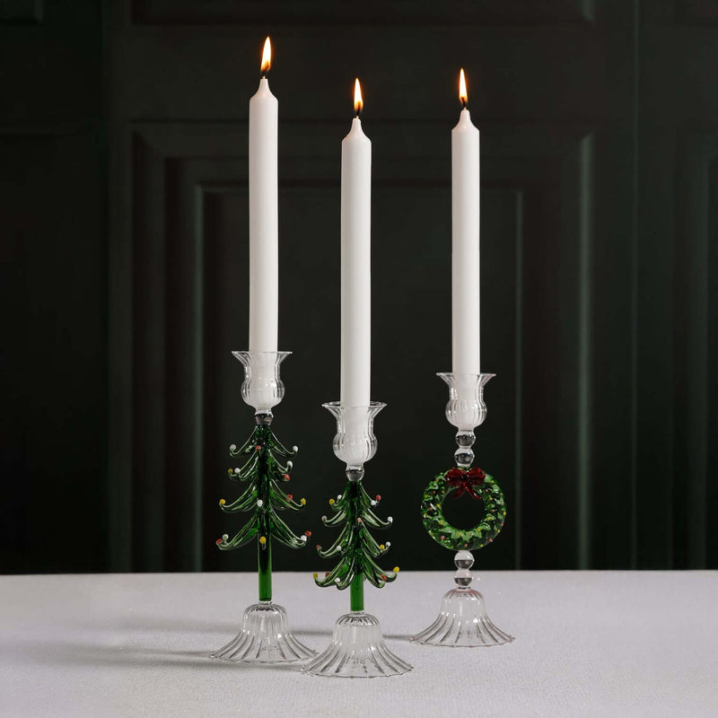 Holiday Icon Candle Holder - Clear & Green - Set of 4 - Candle Holders by Carlyle Avenue