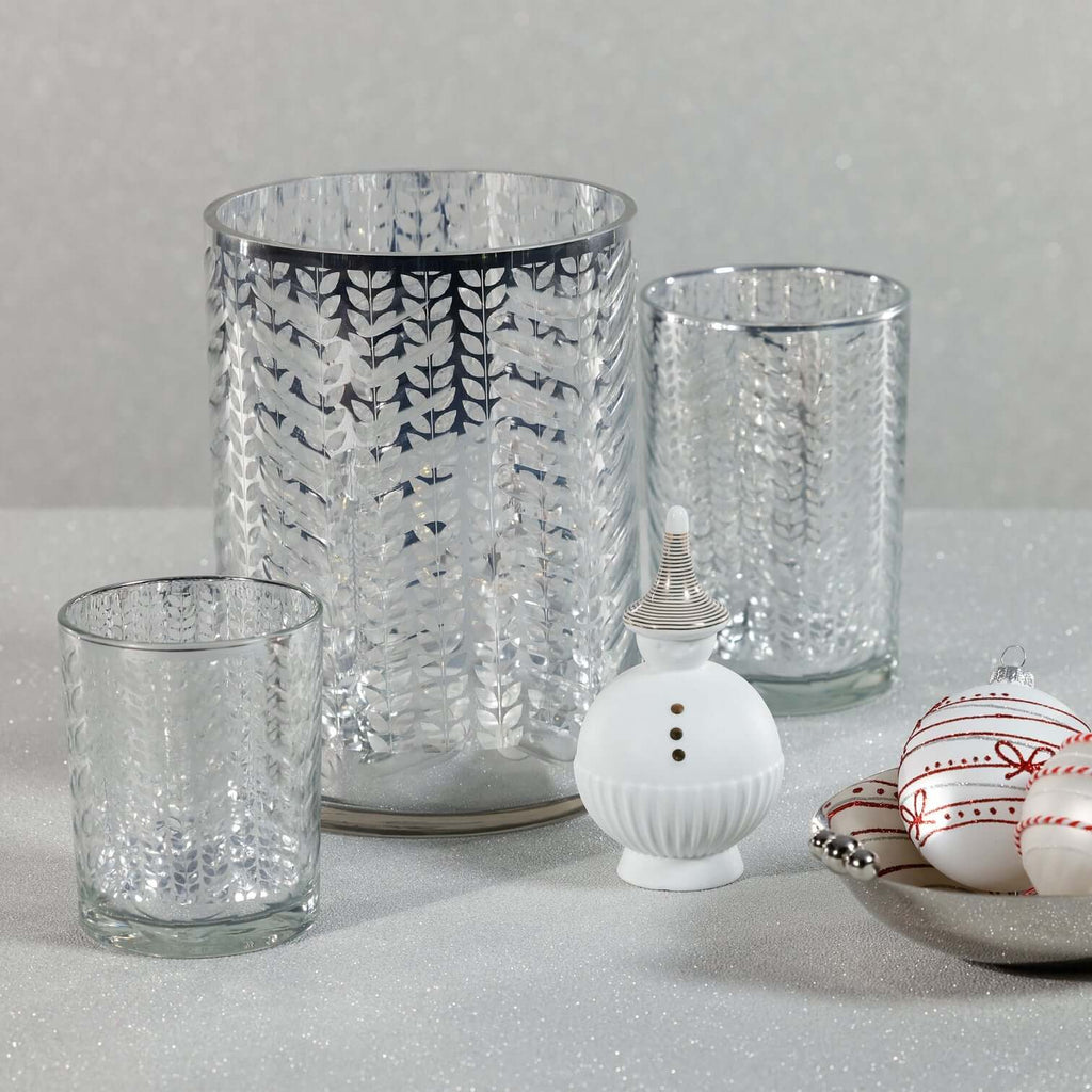 Laser Etched Metallic LED Hurricane - Silver - Candle Holders by Carlyle Avenue