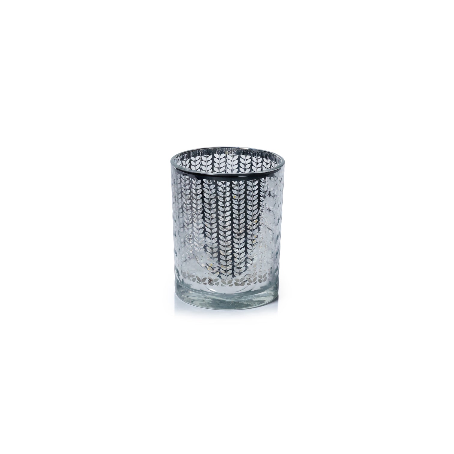 Laser Etched Metallic LED Hurricane - Silver - Candle Holders by Carlyle Avenue