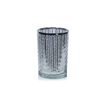 Laser Etched Metallic LED Hurricane - Silver - Candle Holders by Carlyle Avenue