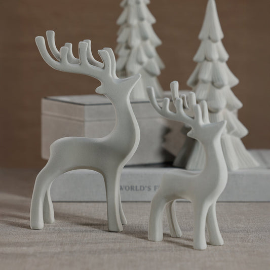 Flocked Deer - Light Gray - Set of 2 Assorted