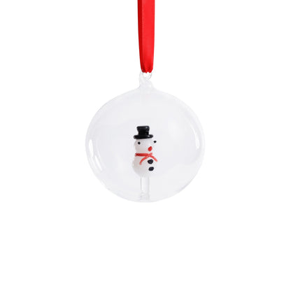 Clear Glass Snowman Ornament (SINGLE)