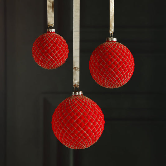 Red Flocked Glass Ball Ornament with Gold Glitter - Ornaments by Carlyle Avenue