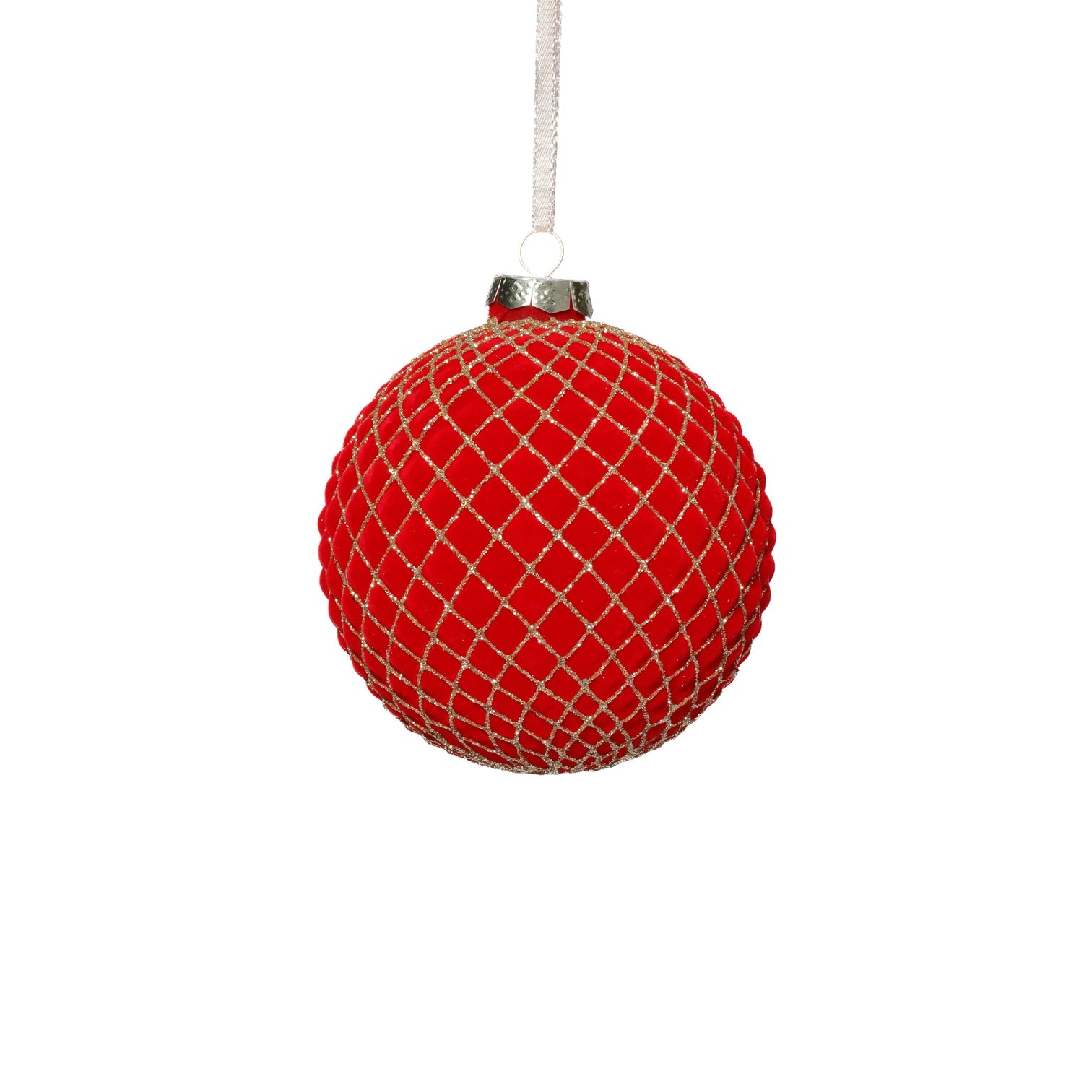 Red Flocked Glass Ball Ornament with Gold Glitter - Ornaments by Carlyle Avenue