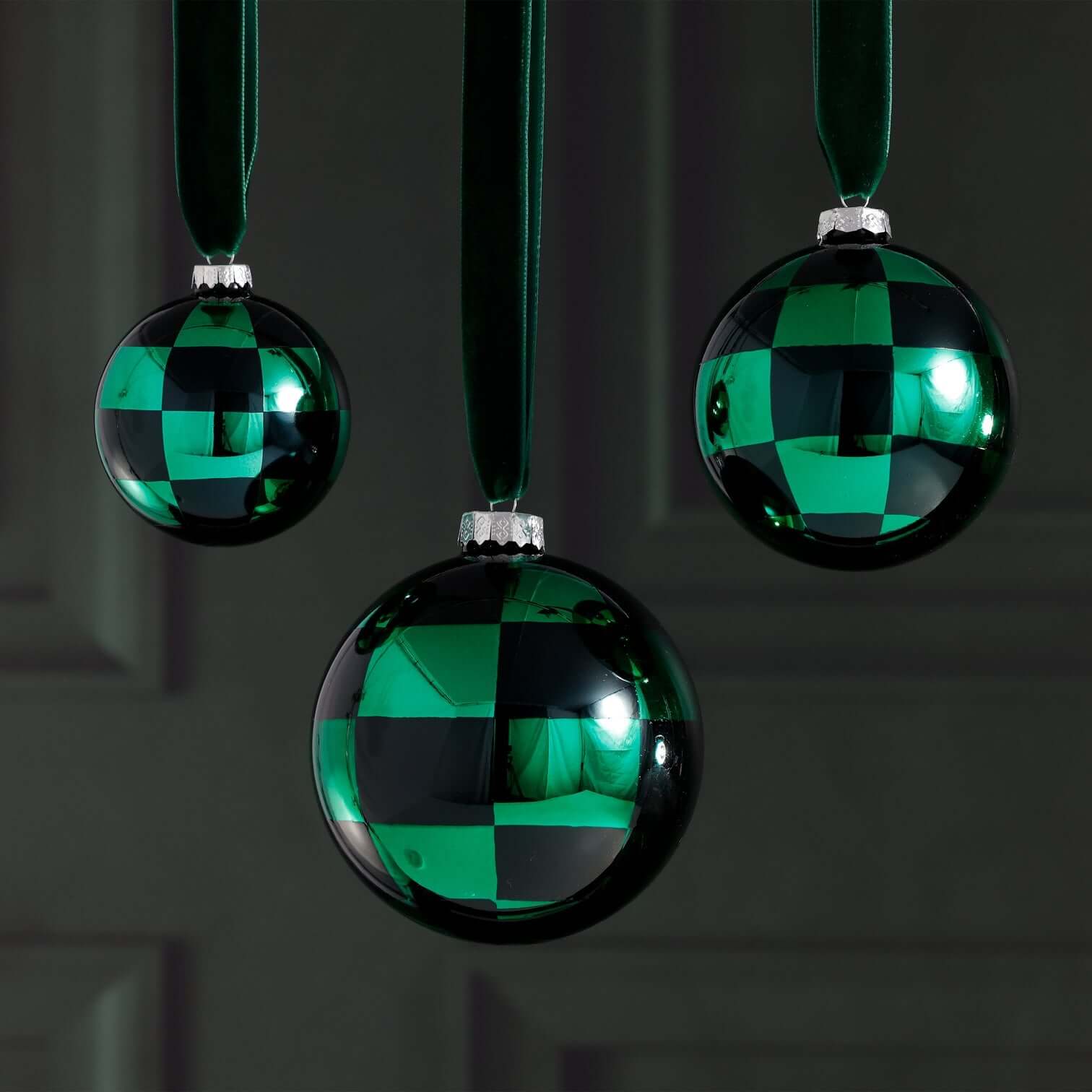 Checkered Glass Ball Ornament - Black & Green - Ornaments by Carlyle Avenue