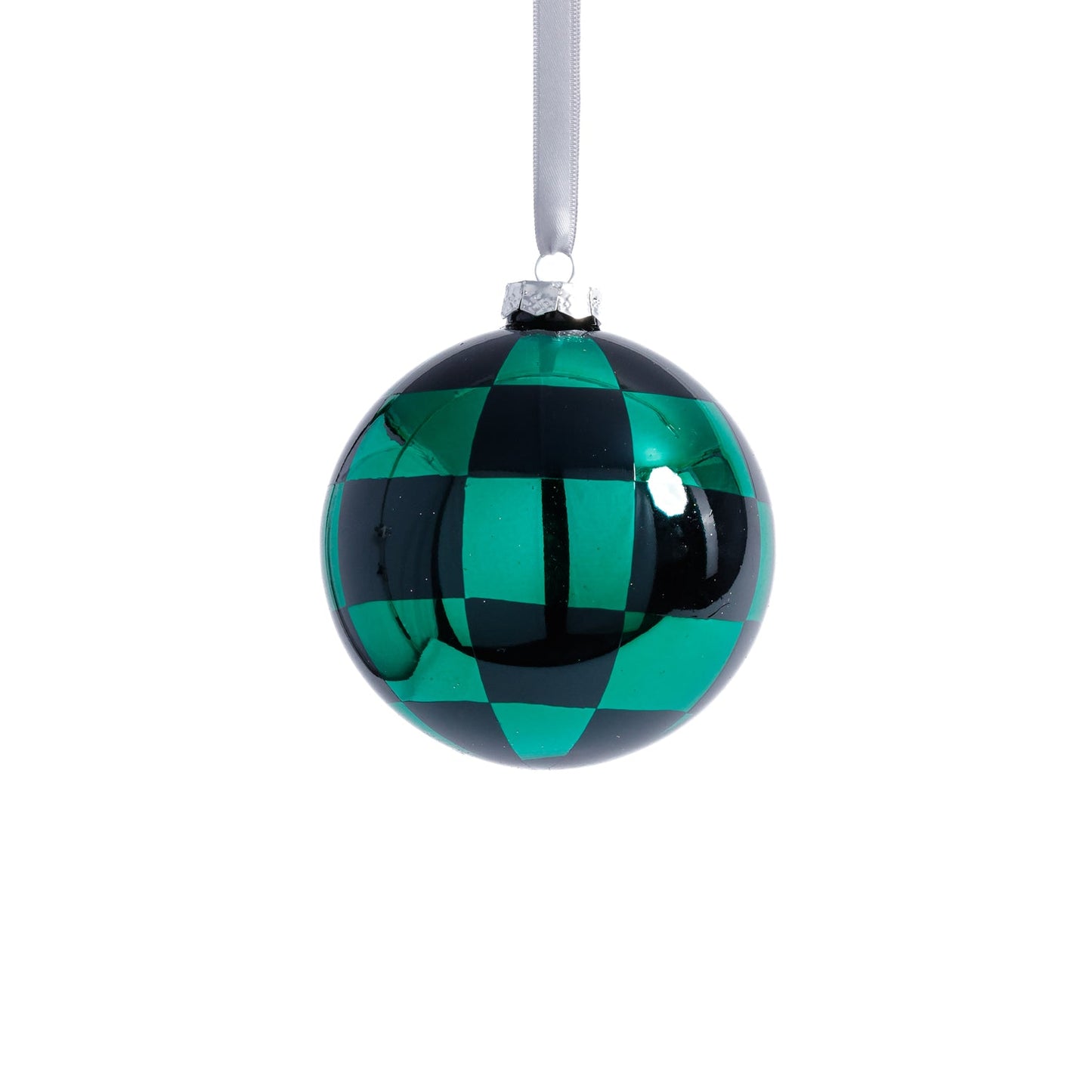 Checkered Glass Ball Ornament - Black & Green