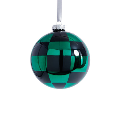Checkered Glass Ball Ornament - Black & Green