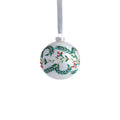 Metallic White Glass Ball Ornament with Green Leaf Design