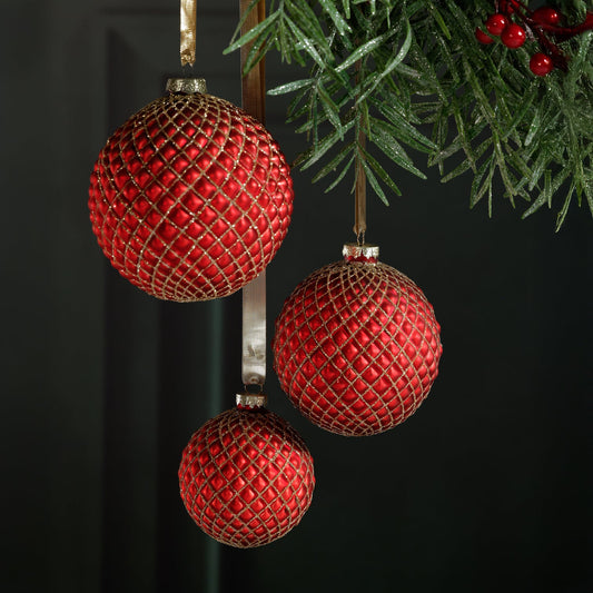 Metallic Glass Ball Ornament - Matte Red