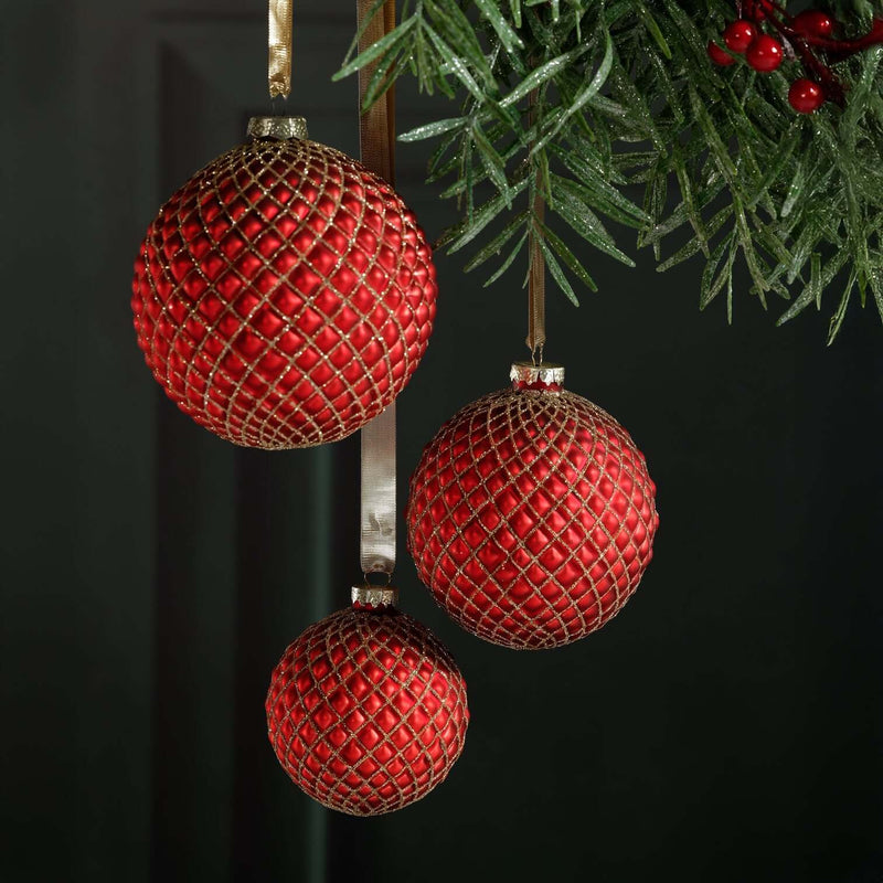 Metallic Glass Ball Ornament - Matte Red