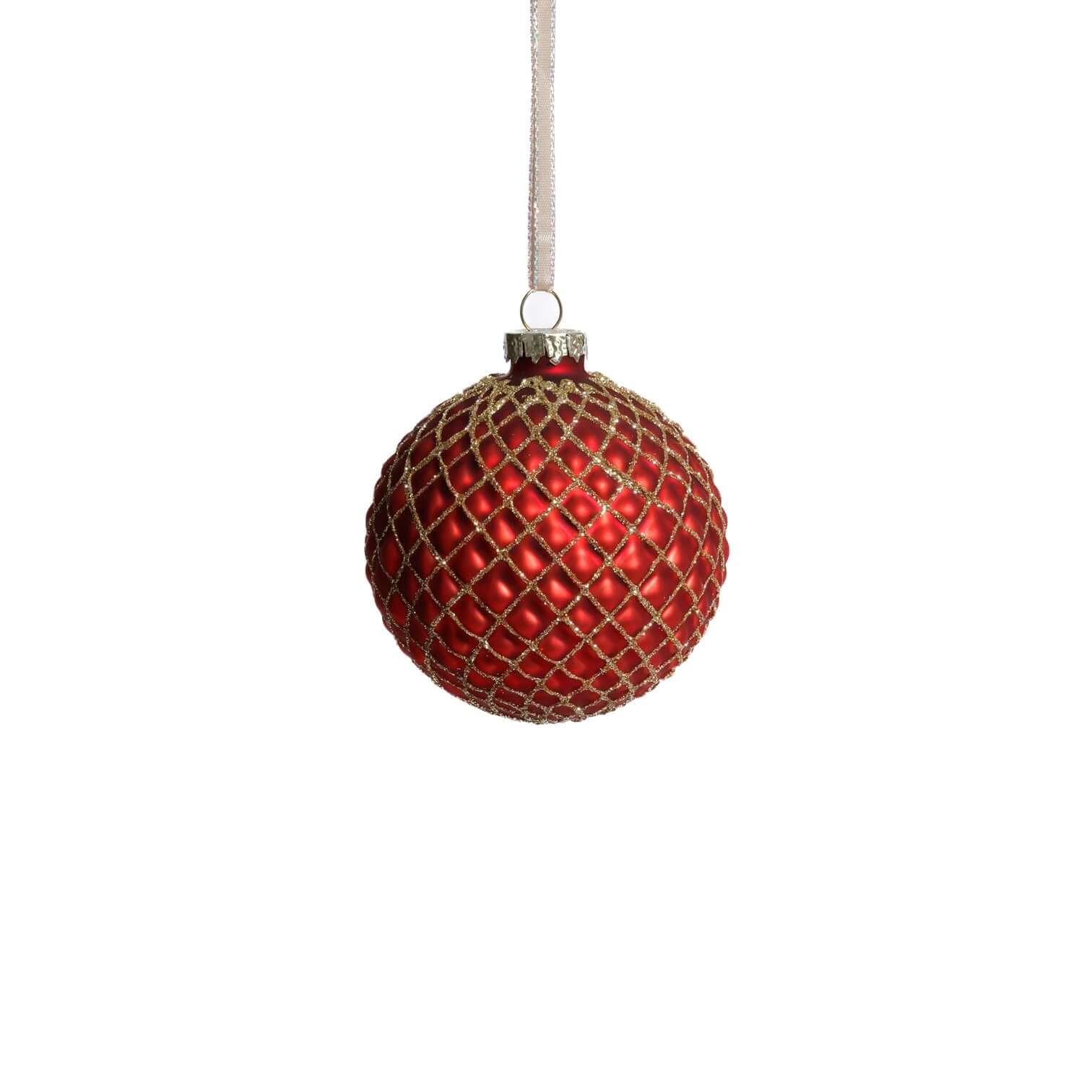 Metallic Glass Ball Ornament - Matte Red