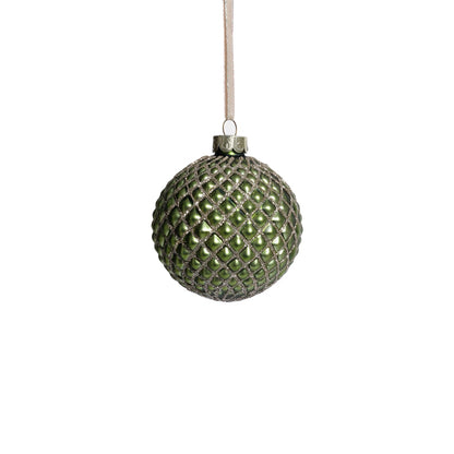 Metallic Glass Ball Ornament - Matte Green