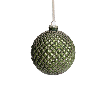 Metallic Glass Ball Ornament - Matte Green