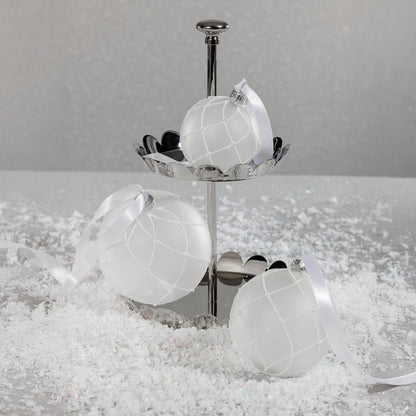 Frosted Glass Ball Ornament with White Glitter