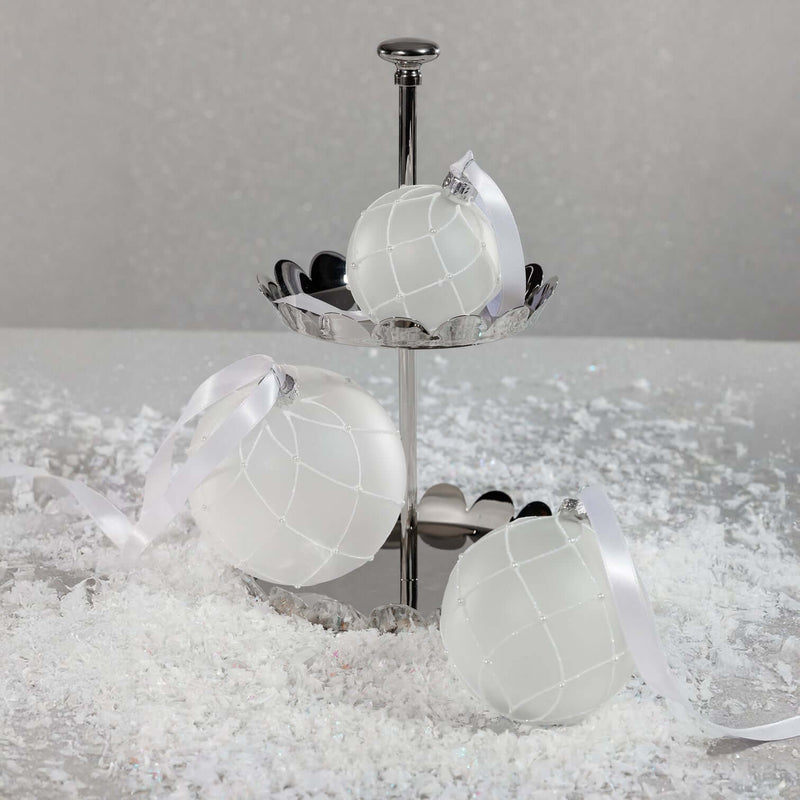 Frosted Glass Ball Ornament with White Glitter - Ornaments by Carlyle Avenue