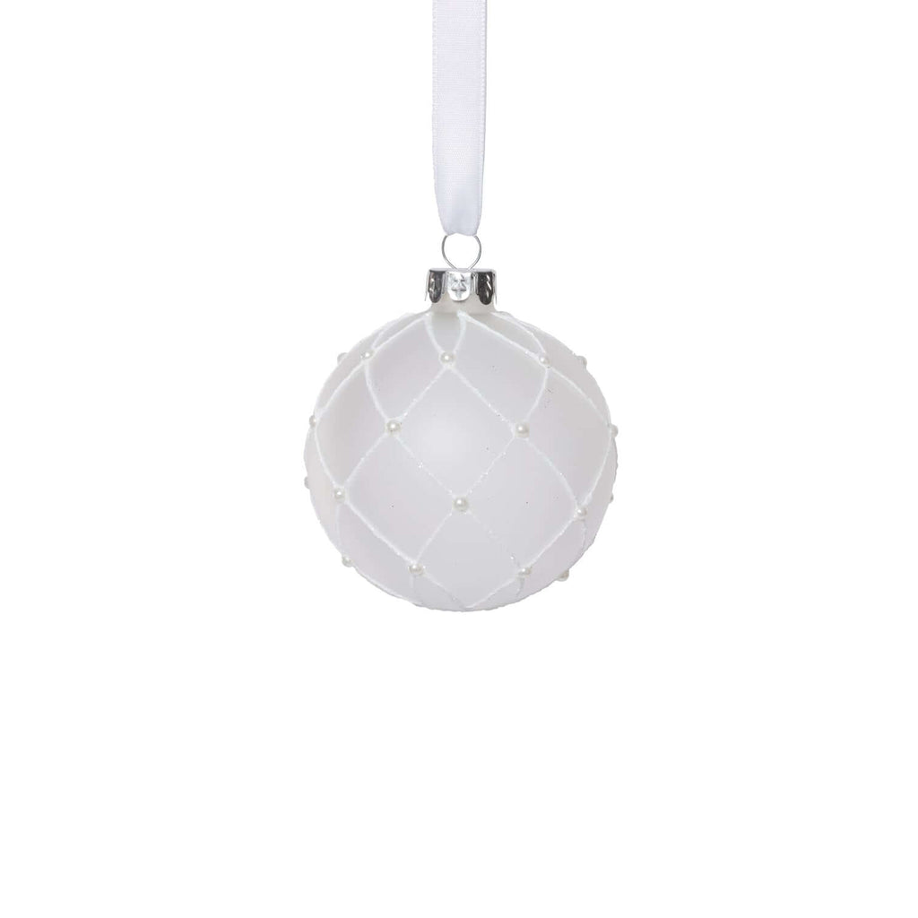Frosted Glass Ball Ornament with White Glitter - Ornaments by Carlyle Avenue