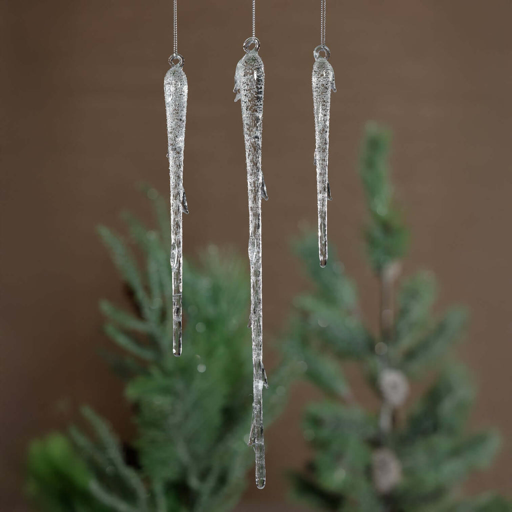 Clear Glass Icicle Ornaments - Set of 12 Assorted