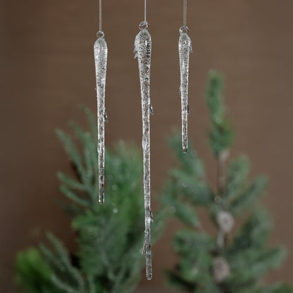 Set of 3 Assorted Clear Glass Icicle Ornaments