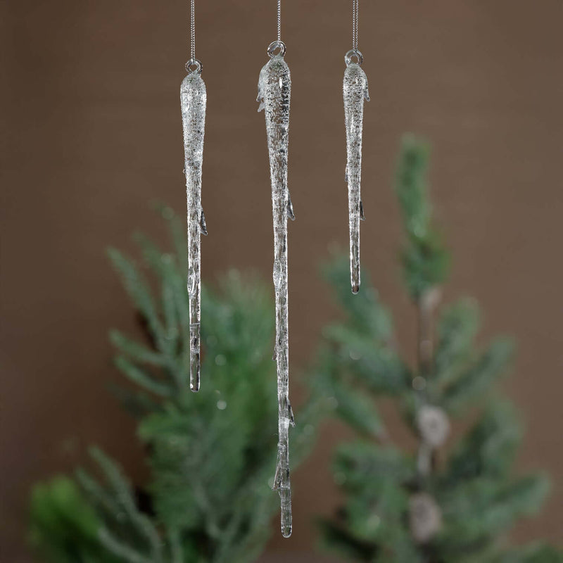Clear Glass Icicle Ornaments - Set of 12 Assorted
