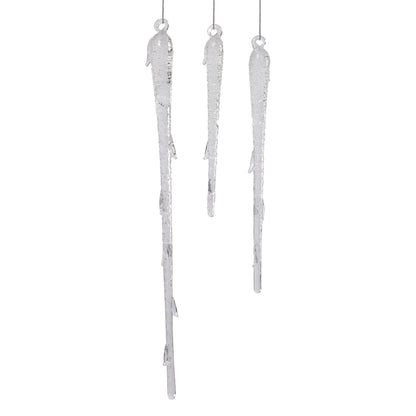 Set of 3 Assorted Clear Glass Icicle Ornaments