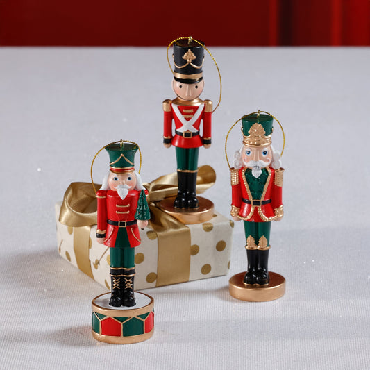 Set of 3 Assorted Soldier Ornament - Red & Green